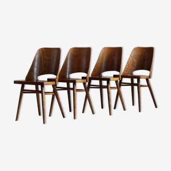 Set of 4 Dining Chairs by Radomir Hofman for TON, Model 514, Beech Veneer