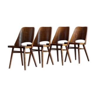 Set of 4 Dining Chairs by Radomir Hofman for TON, Model 514, Beech Veneer