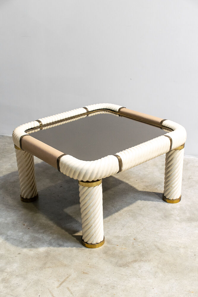 Brass and glass coffee table by Tommaso Barbi 1970'