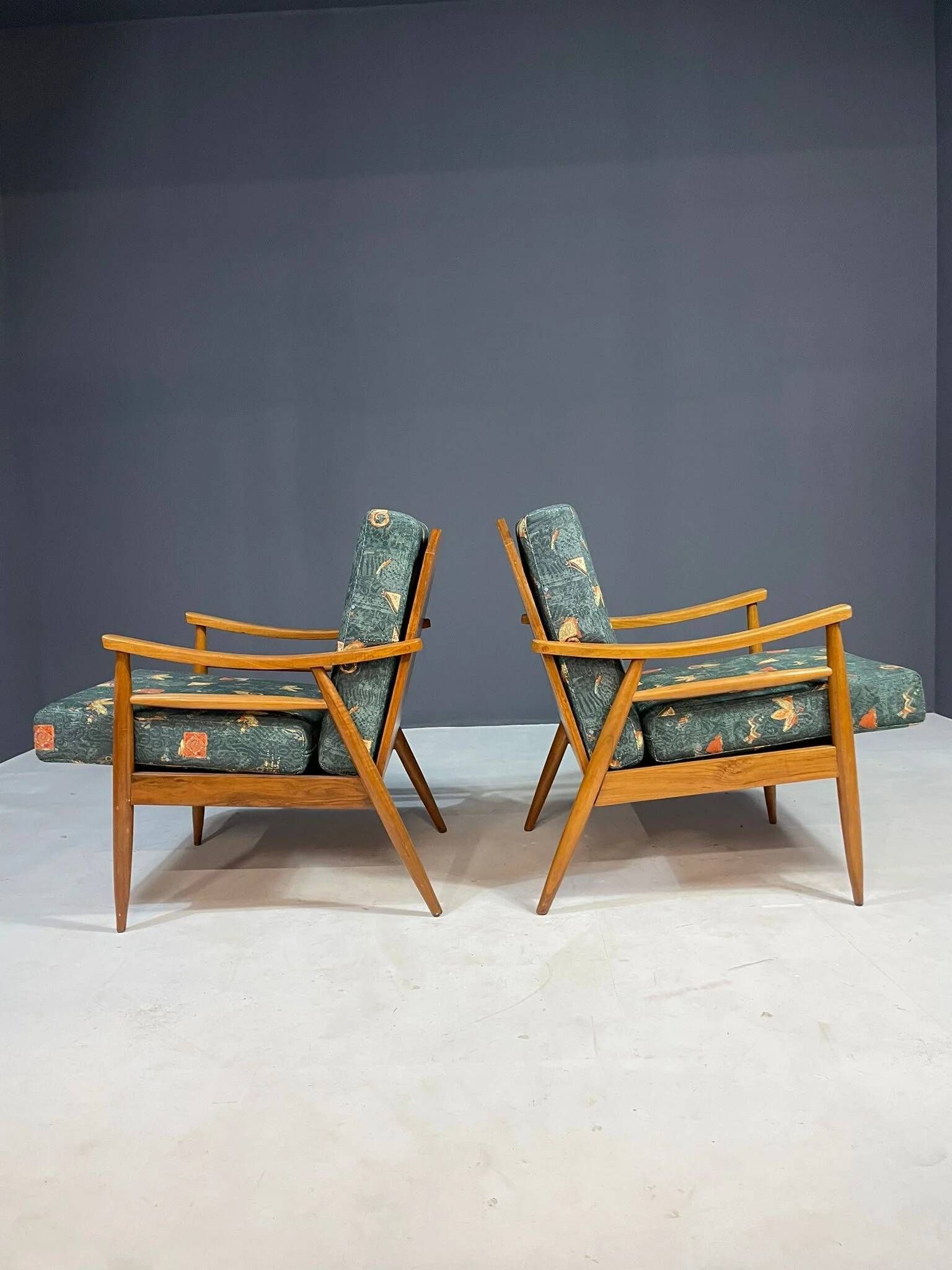 Pair of lounge armchairs mid century modern upholstered 1960s Czechoslovaki