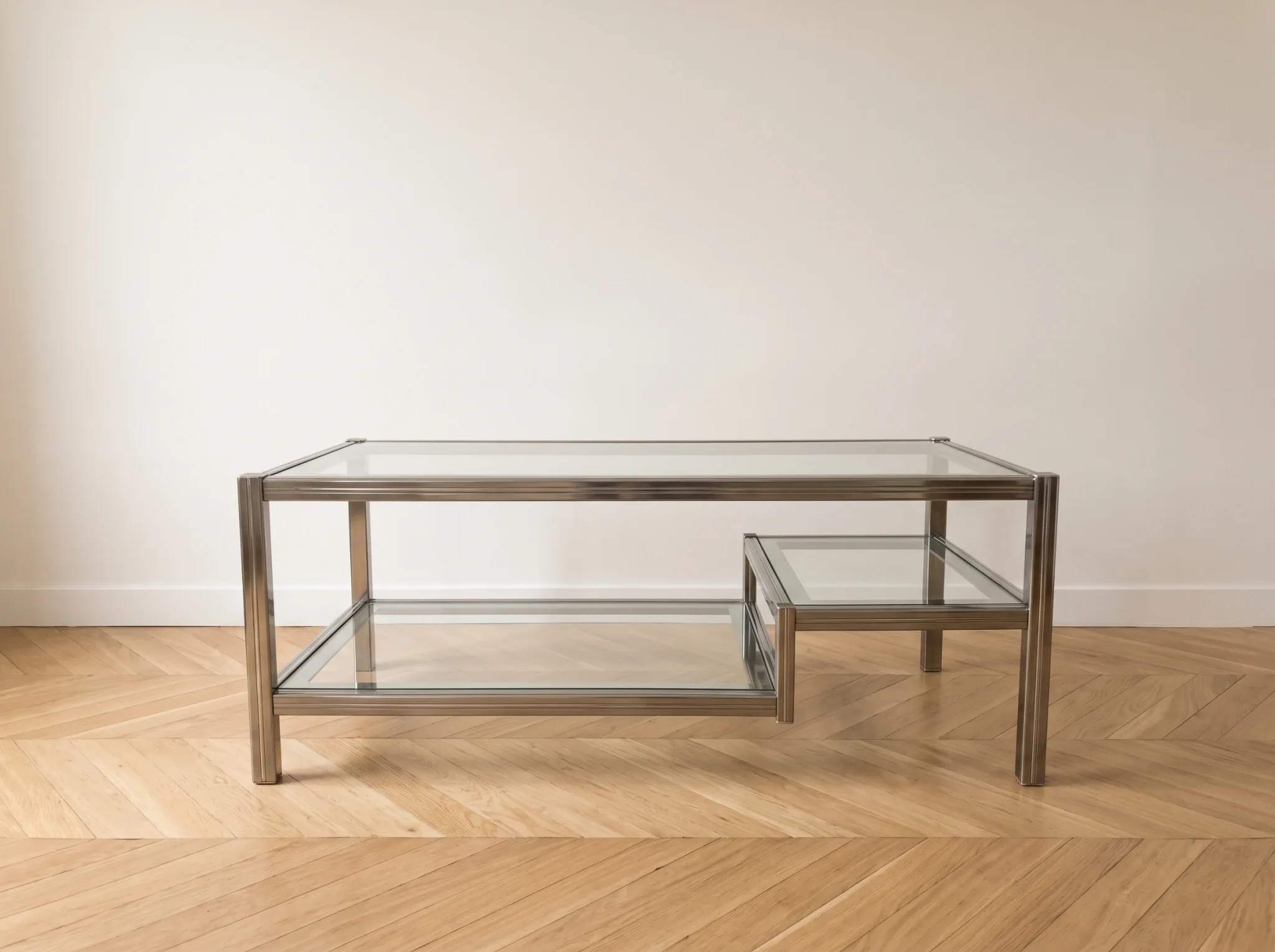 1970s Roméo Rega coffee table in glass and chrome metal.