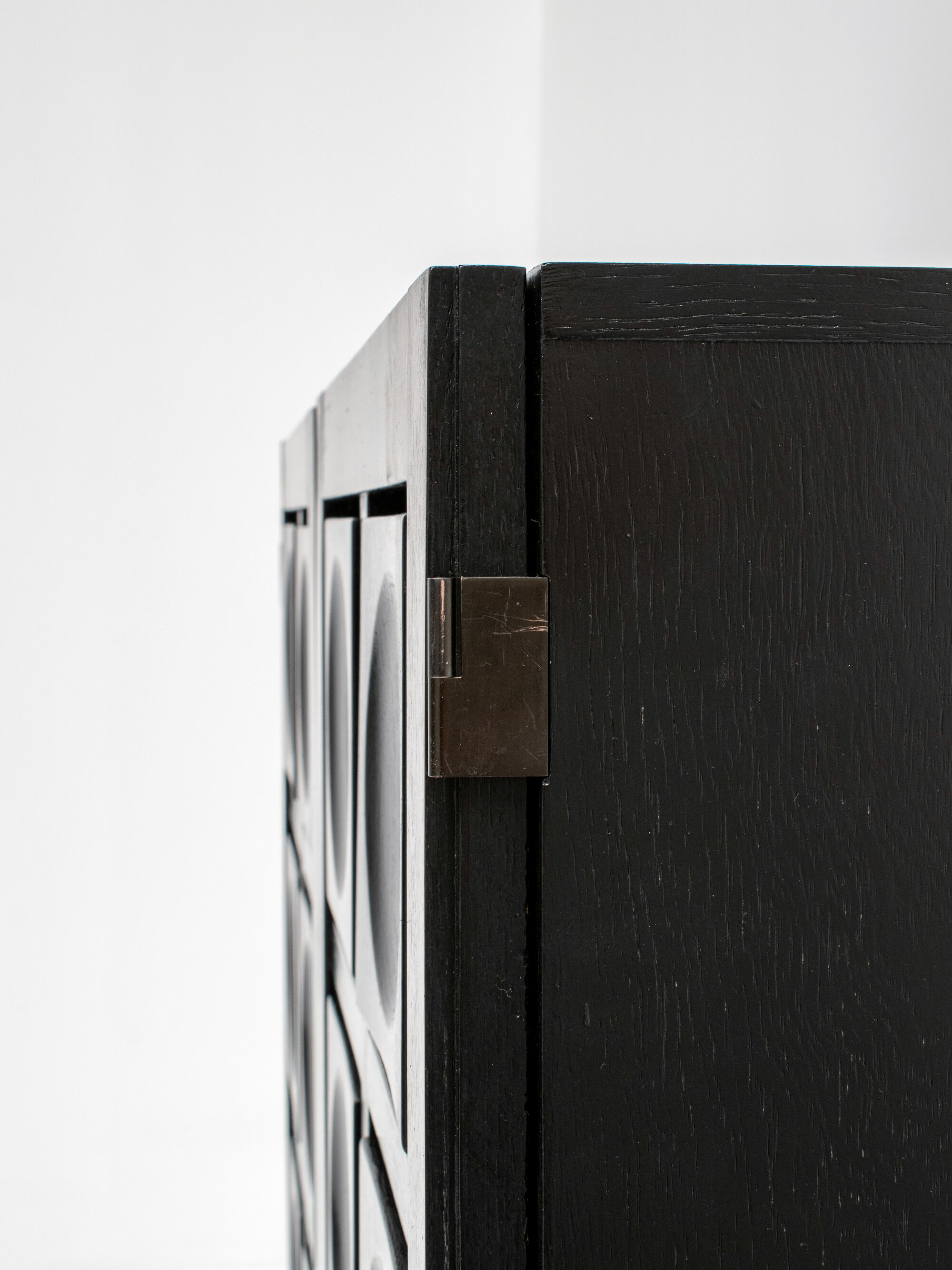 Black Brutalist Bar Cabinet with Graphic Patterned Doors, Belgium 1970s