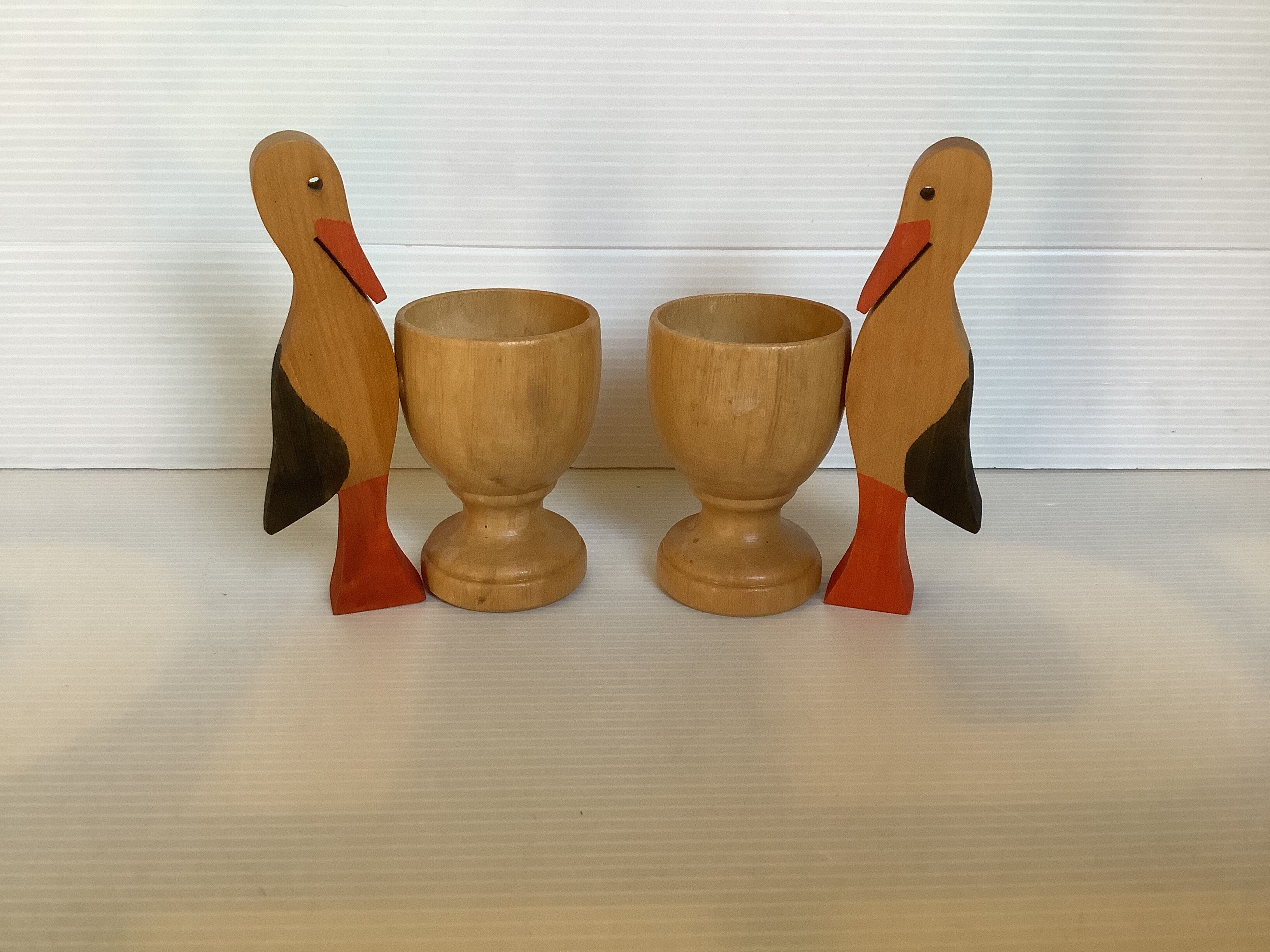 Pair of wooden stork egg cups