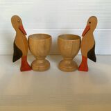 Pair of wooden stork egg cups