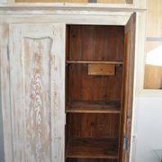 Double cream-painted wardrobe in patinated solid wood, 1920s romantic style.