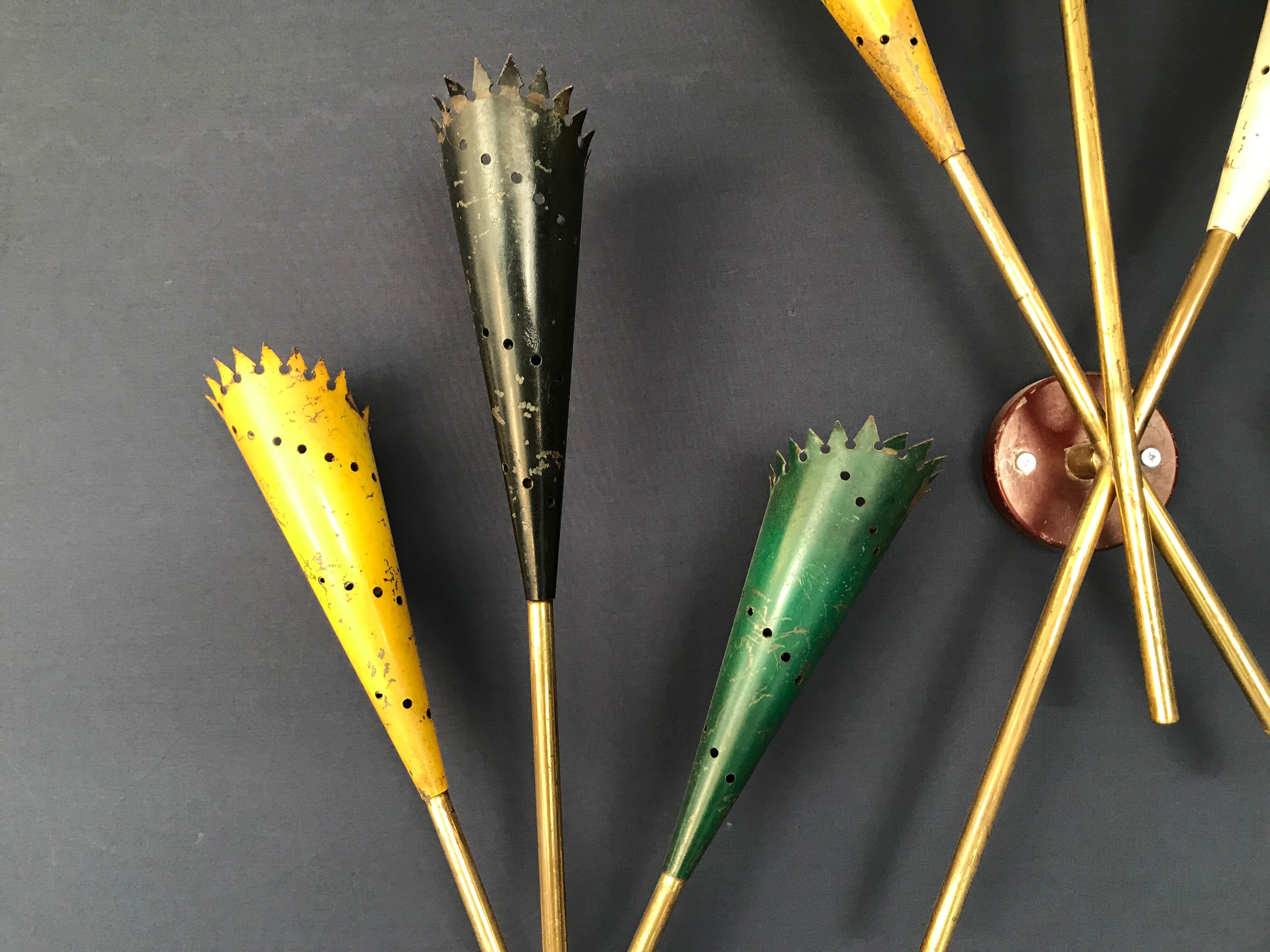 Suite of 3 wall lamps in metal and brass, circa 1950