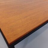 Vintage modernist square coffee table in teak and black metal from the 60s