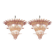 Pair of Iconic Mid-Century Modern Pink “Palmette” Murano Glass Chandeliers