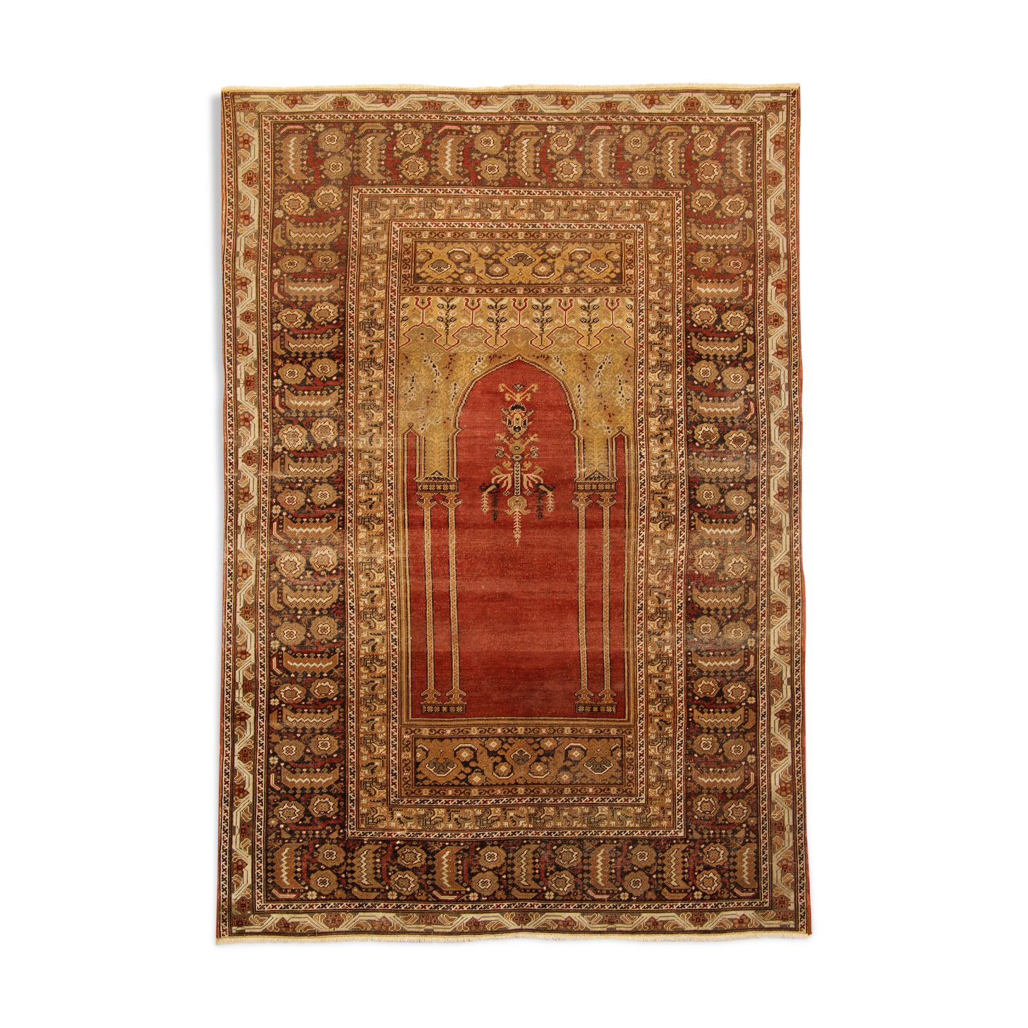 Handwoven turkish red gold wool and silk area rug- 120x185cm