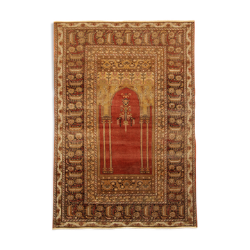 Tapis turc tissé à la main en laine et soie d'or rouge - 120x185cm