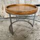 Nightstand Round Design Metal Grey + Wooden Top #D