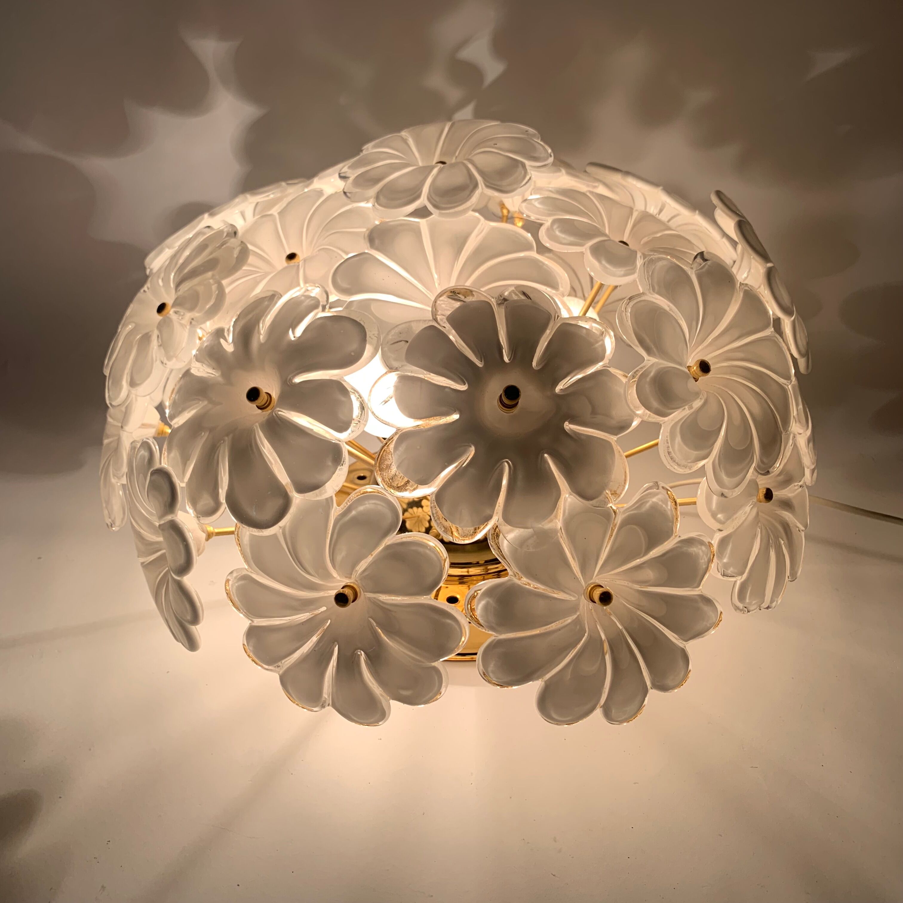 Murano glass flower italian ceiling lamp , 1970’s