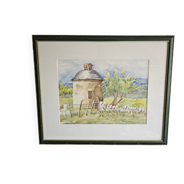 Watercolor of the dovecote of Camboulan Aveyron signed Annick Mesnil