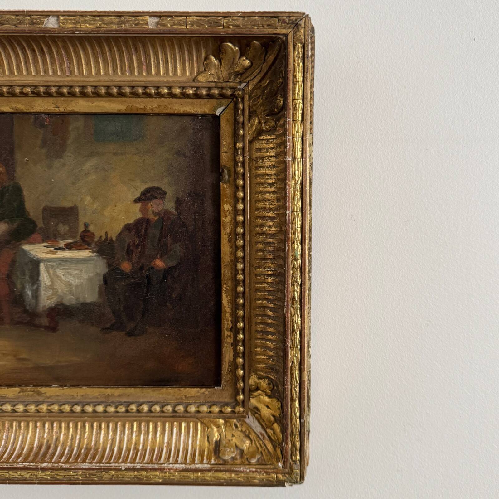 Huile sur panneau scène de taverne monogramme BC XIXe