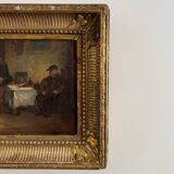 Oil on panel tavern scene monogram BC 19th century