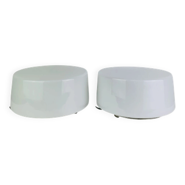 Pair of round opaline wall lights from the 50s/60s, ceiling lights.