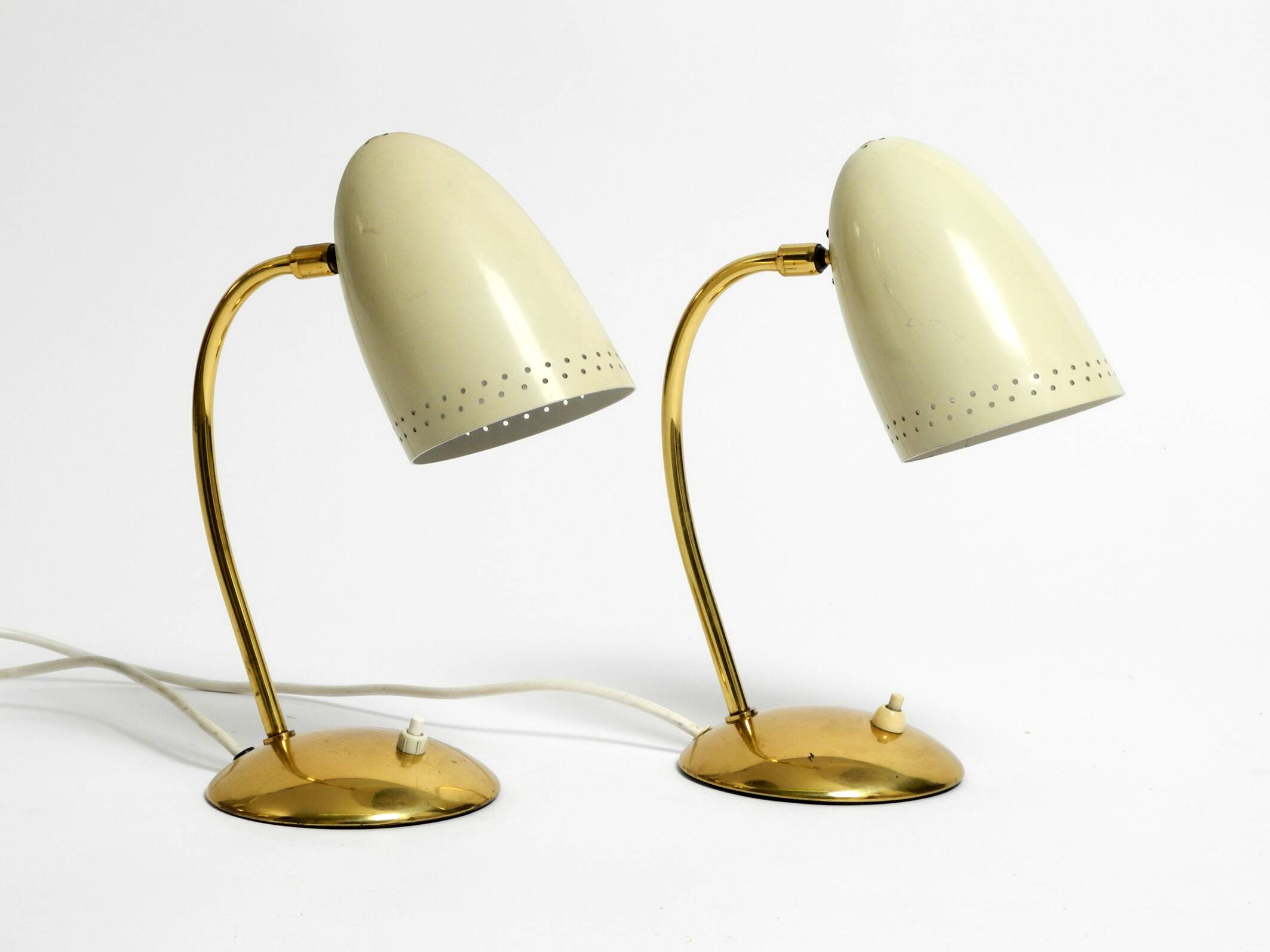 Pair of beautiful German Mid Century Modern brass table lamps with metal sh