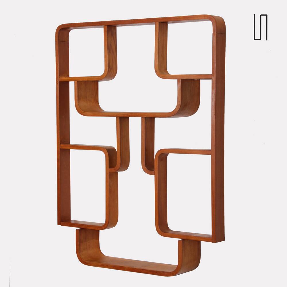 Wooden wall shelf by Ludvik Volak for Drevopodnik Holesov, 1960