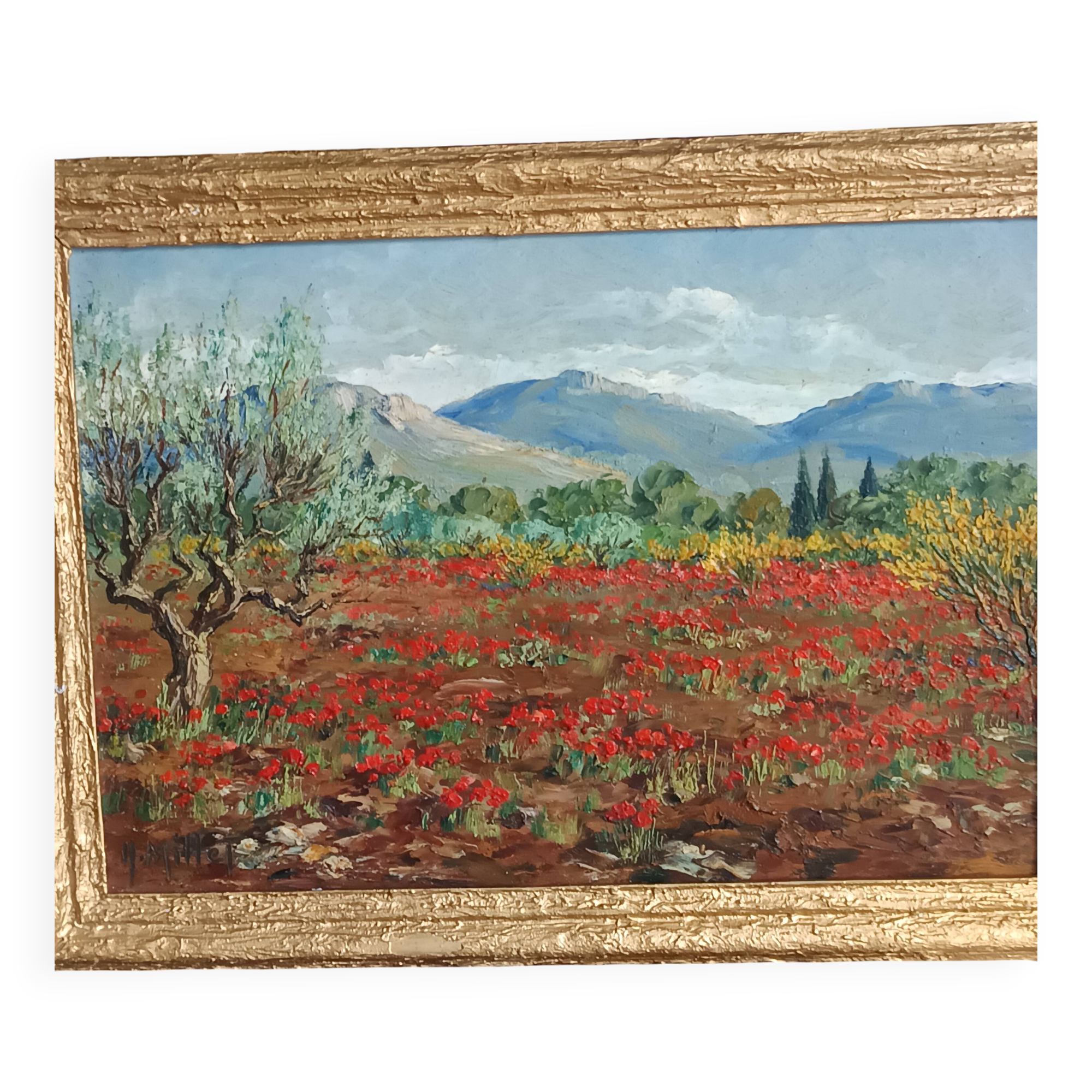 Old painting oil on panel Provençal landscape signed Henri Millet
