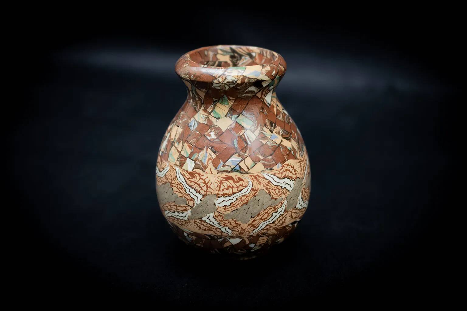 Glazed ceramic vase in mixed brown and beige earth by Jean Gerbino.