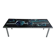 Mid-century Denisco ceramic coffee table — black, blue and white glazed tile top with silver metal base