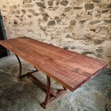 Vintage industrial table – Iron base and solid wood top (201 cm)