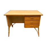 Desk with 3 drawers in rattan and vintage oak 60s