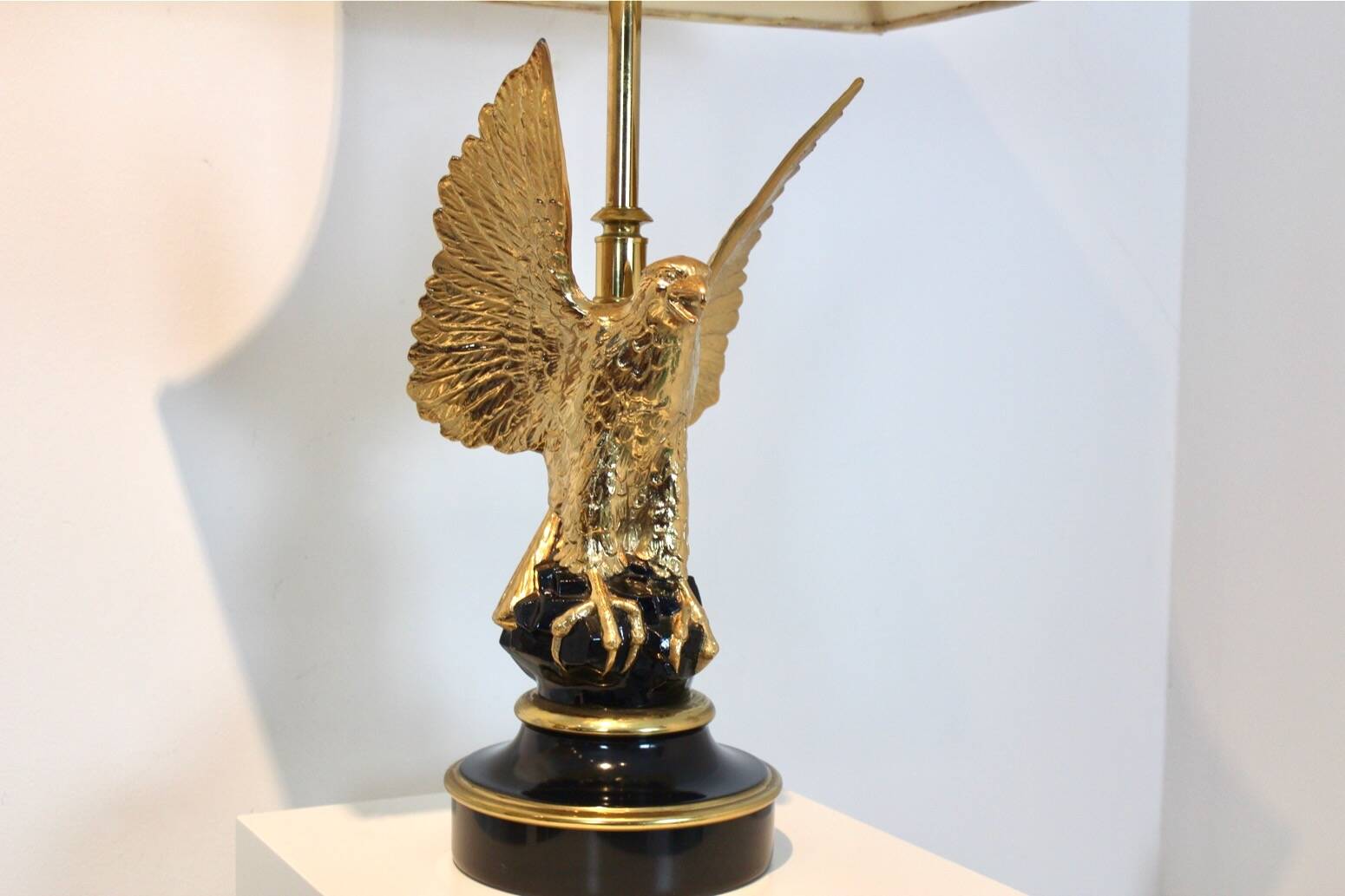 Pair of large Belgian brass carved eagle table lamps