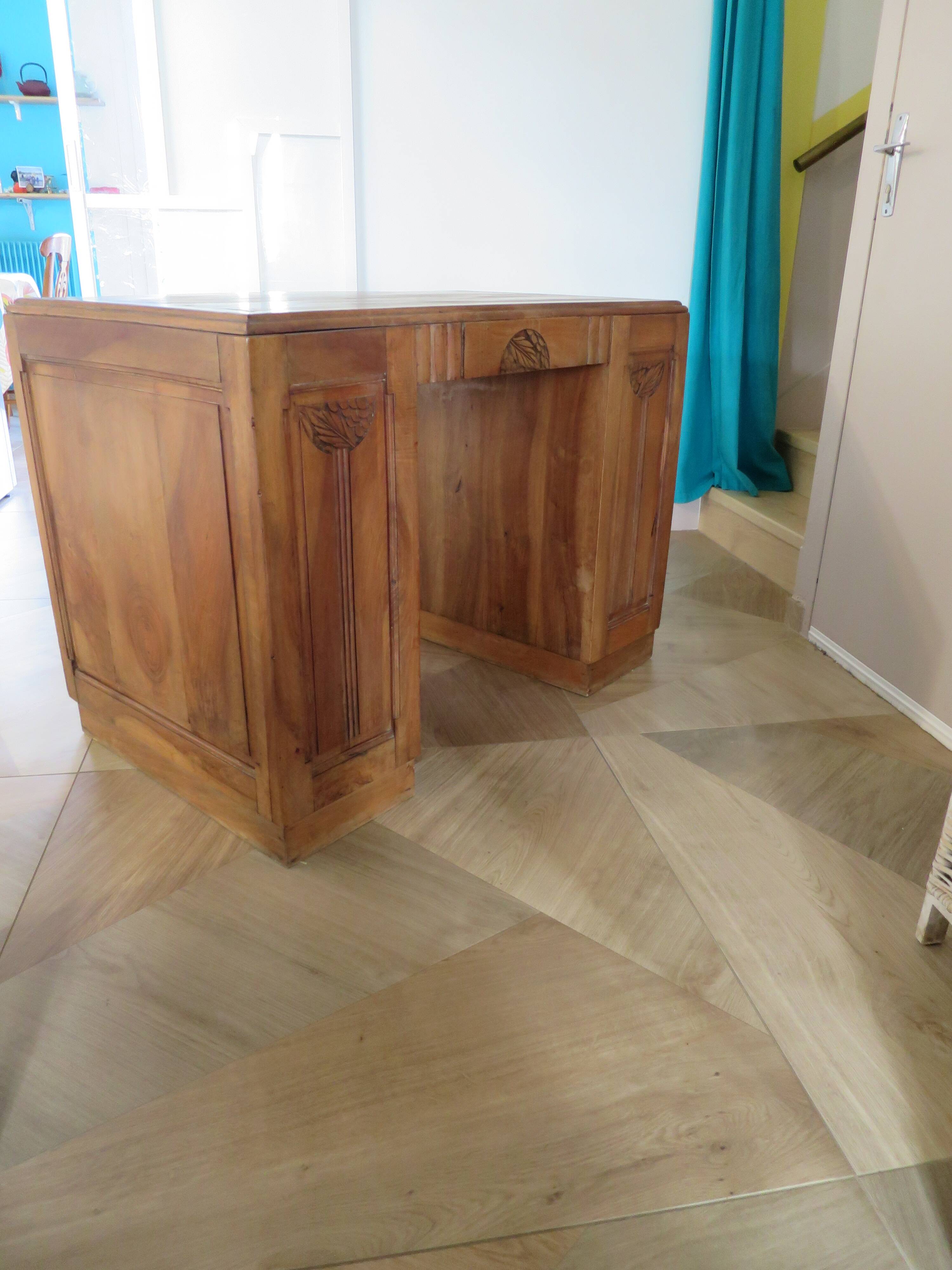 Vintage Art Deco schoolmaster's desk - double-sided - solid wood - 1940s/50s