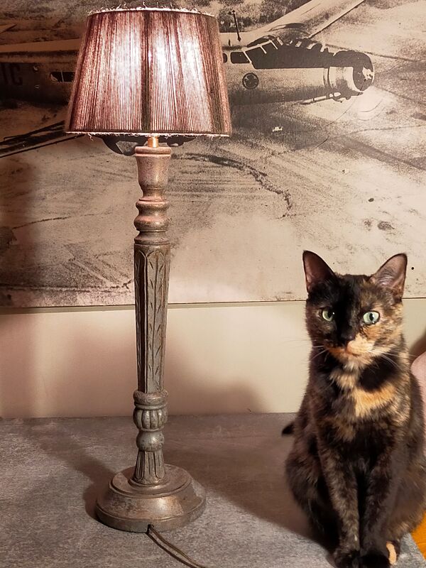 Pied de lampe bois tourné sculpté patiné ancien XIXème