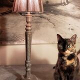 Foot of lamp turned wood carved patina old nineteenth