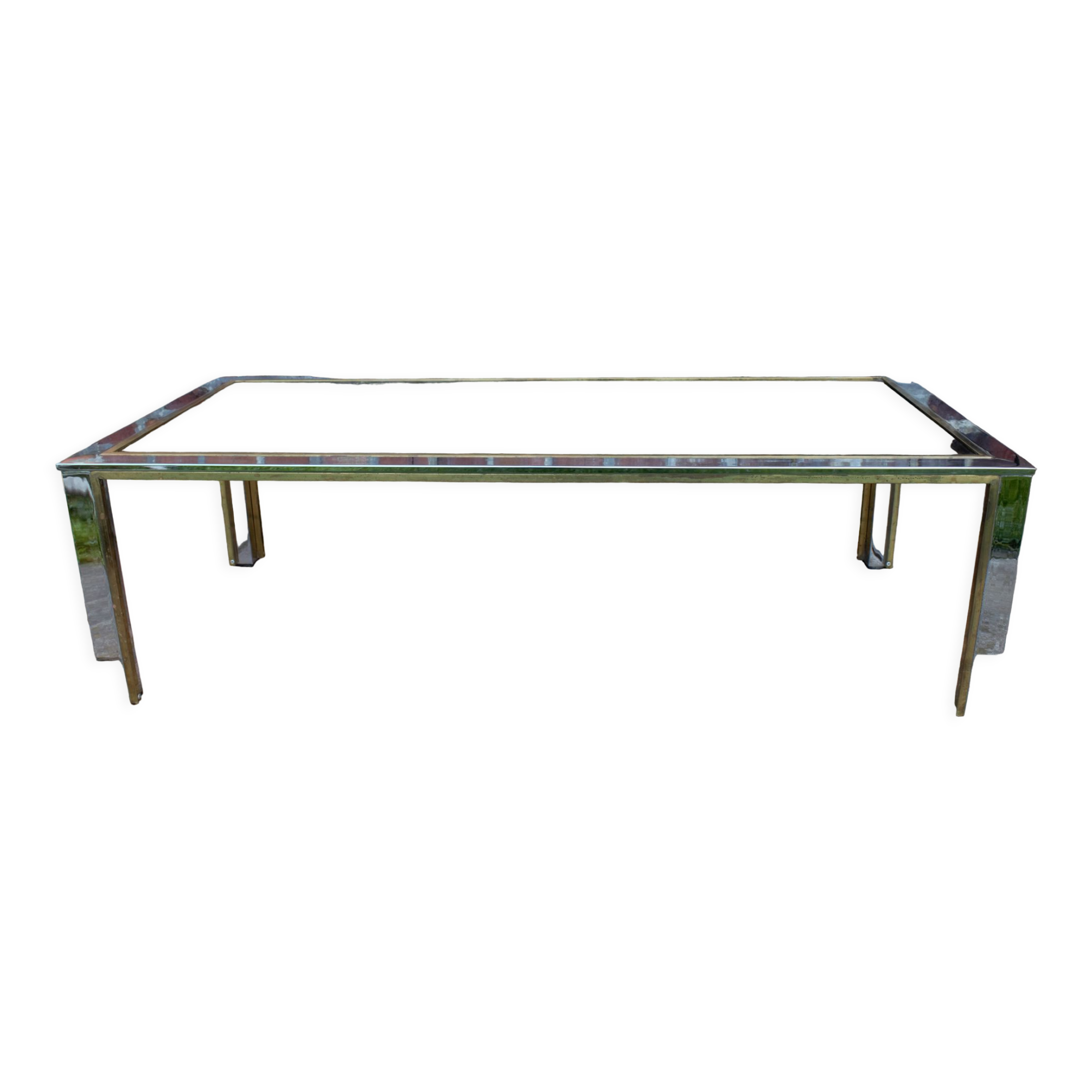 Table de salon en chrome, laiton et verre