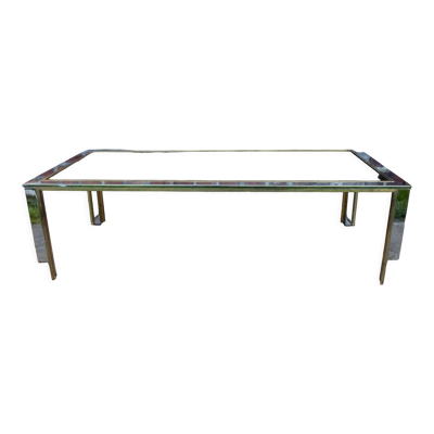 Table de salon en chrome, laiton et verre