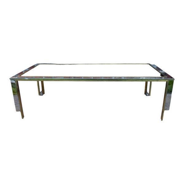 Table de salon en chrome, laiton et verre
