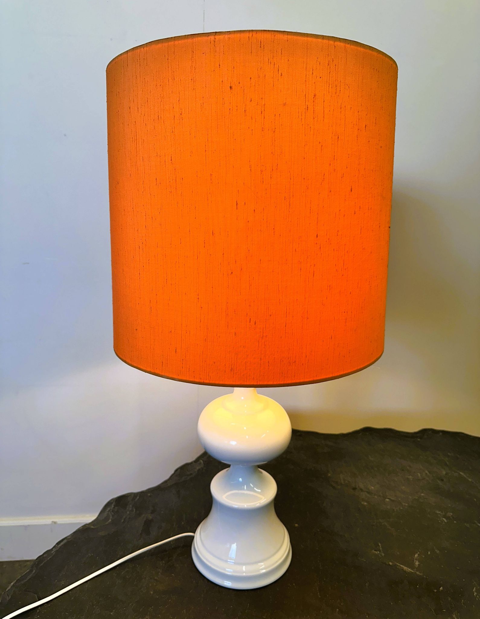 Midcentury Ceramic Danish Table lamp with Orange Shade, 1970s. Denmark