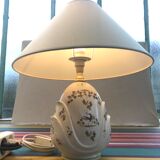 Old Moustiers ceramic lamp with white lamp shade