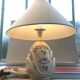 Old Moustiers ceramic lamp with white lamp shade