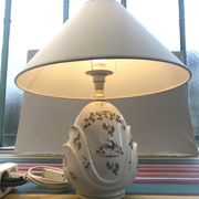Old Moustiers ceramic lamp with white lamp shade