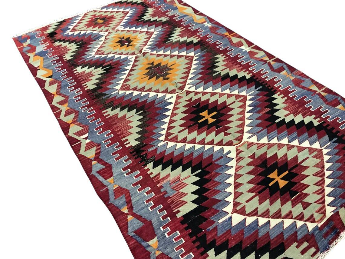 Oushak Geometric Wool Kilim Rug