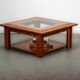 Walnut burl and glass coffee table circa 1980