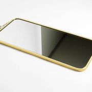 Large heavy long Mid Century brass wall mirror by Münchner Zierspiegel