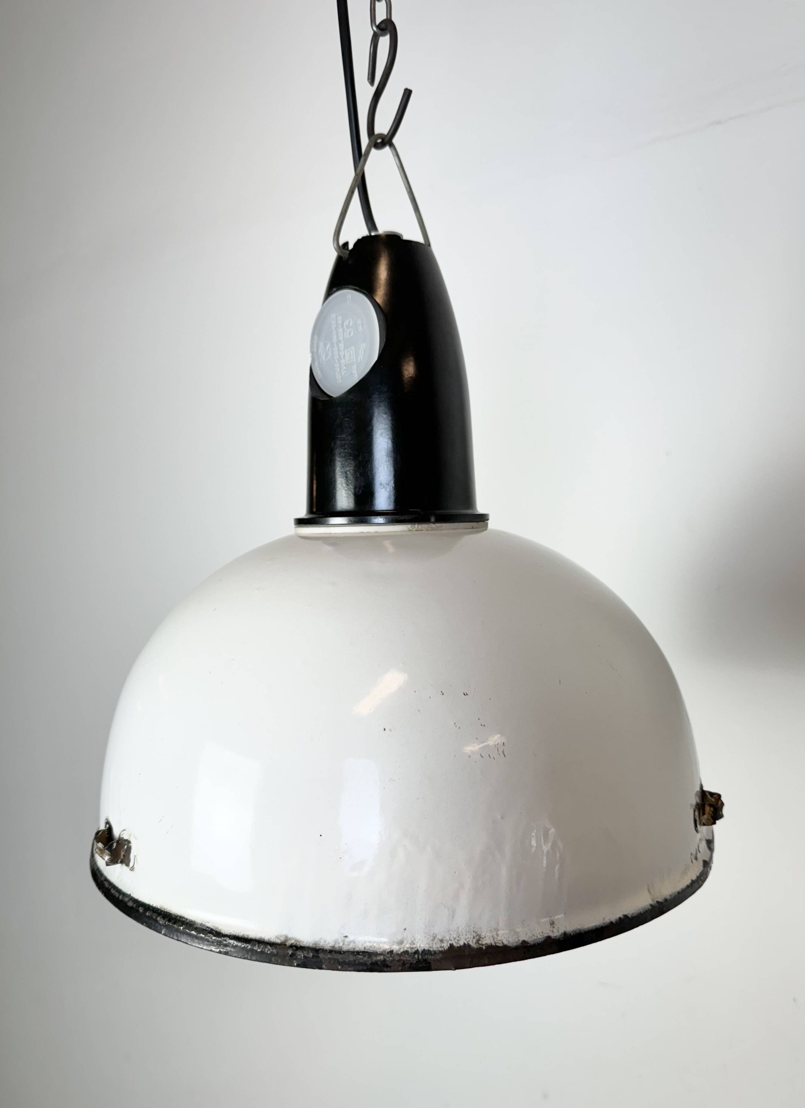 Industrial soviet white enamel pendant lamp, 1960s