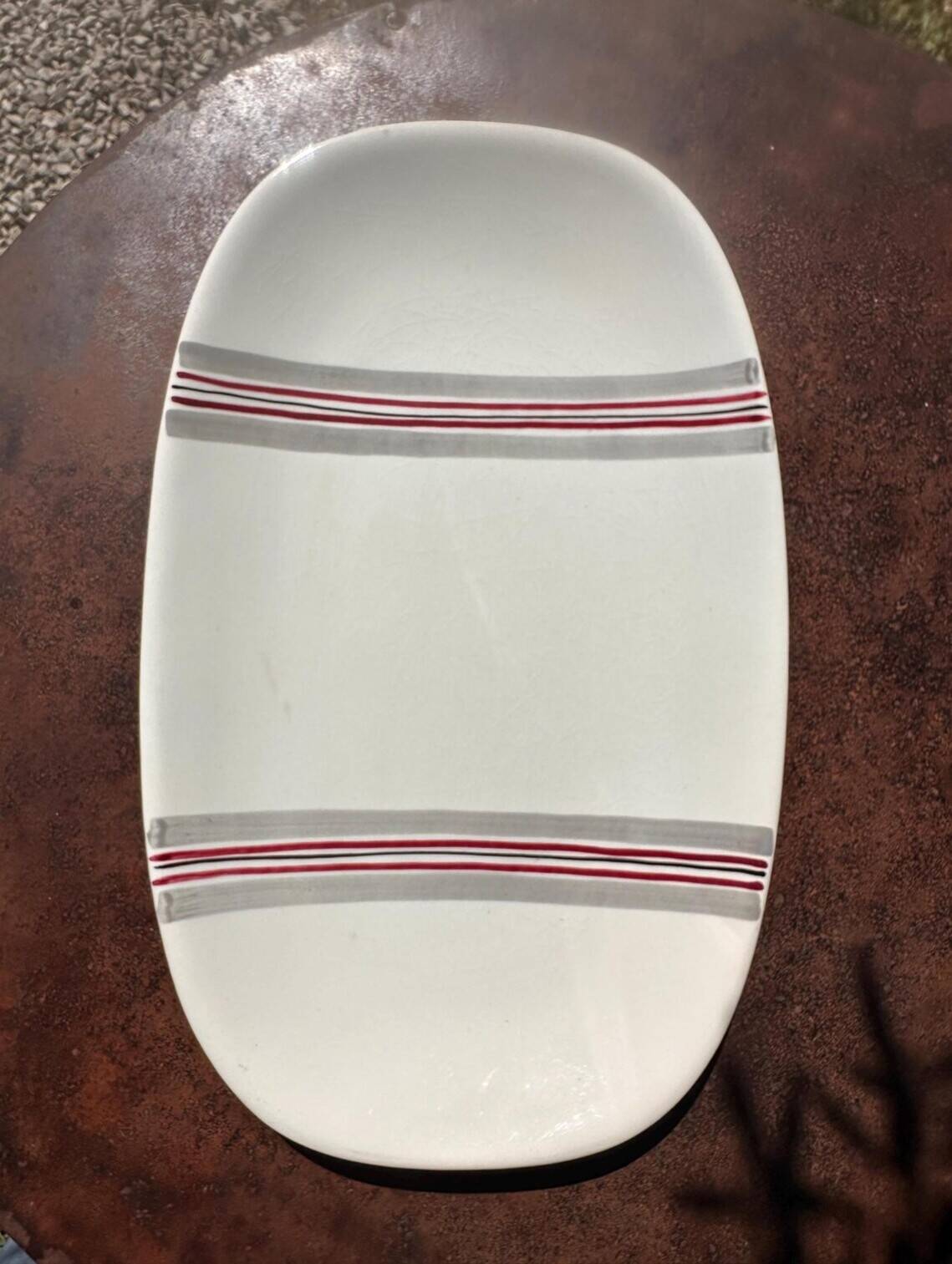 Large Vintage Gien France Plate – "Naples" Model – White Earthenware with Stripes
