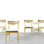 Very Rare Set Of 4 Vintage Midcentury Teak And Cane Bergere Chairs