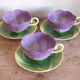 3 purple cups, porcelain flowers Geneviève Lethu