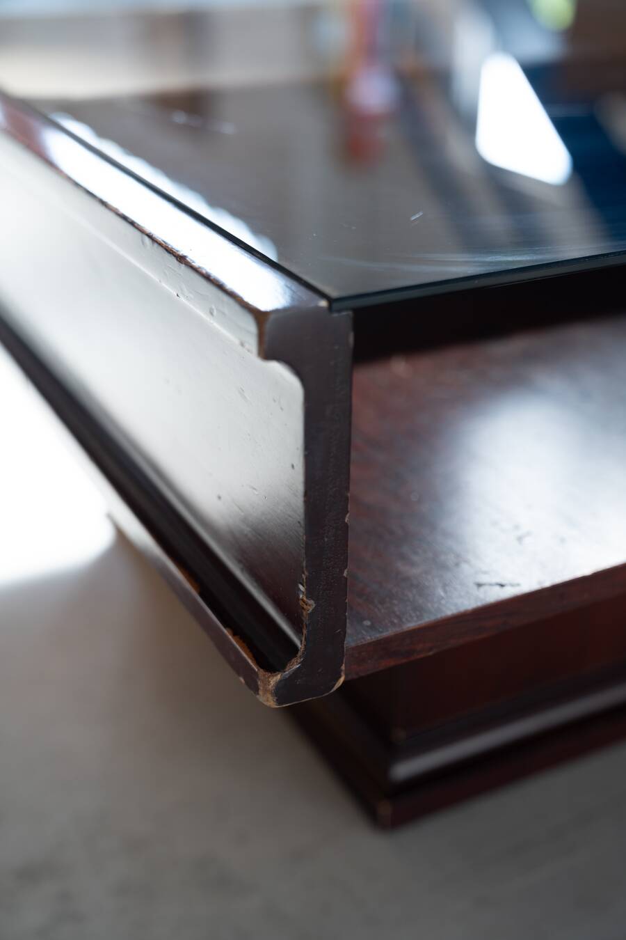 Vintage Mahogany Coffee Table with Glass Top – 1970s