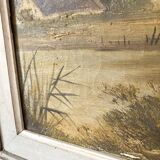 Old painting on framed canvas, countryside