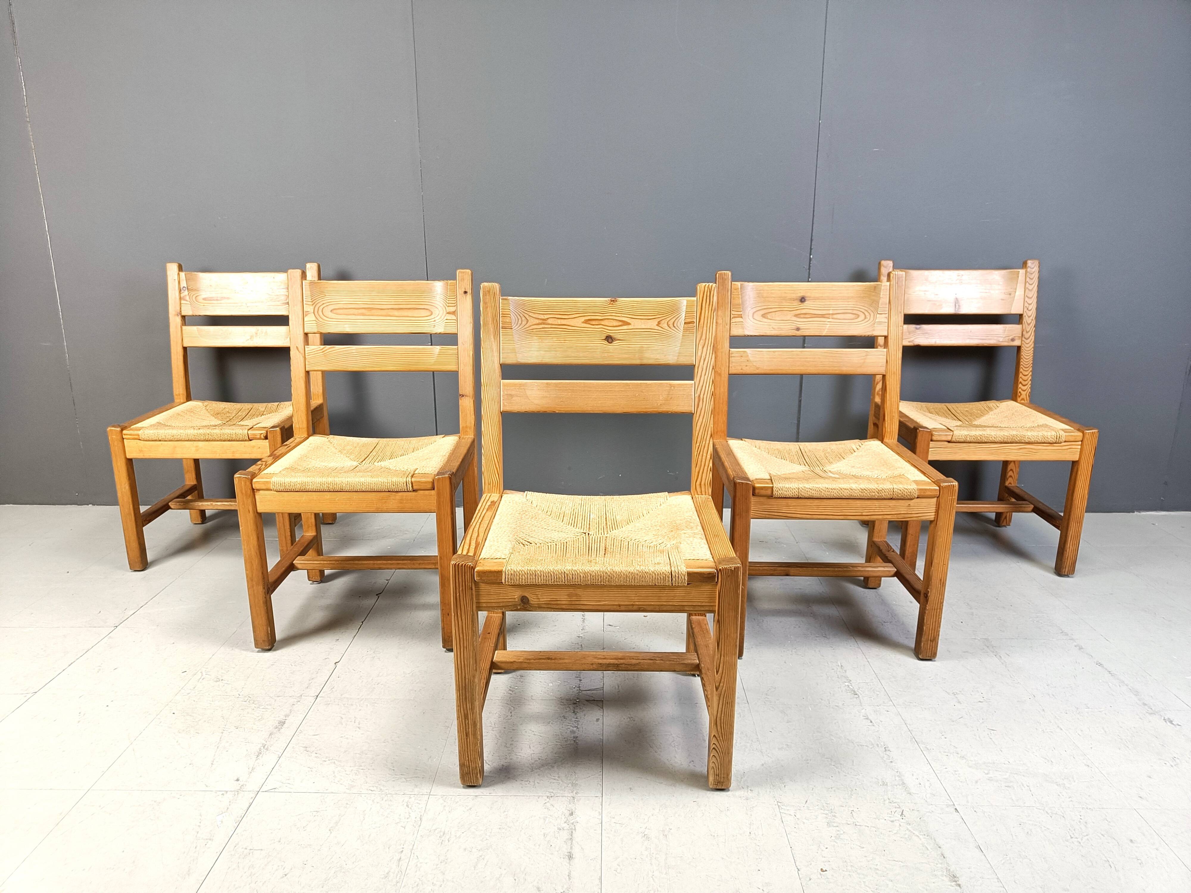 Set of 5 pine wood chairs by GM Mobler, 1960s