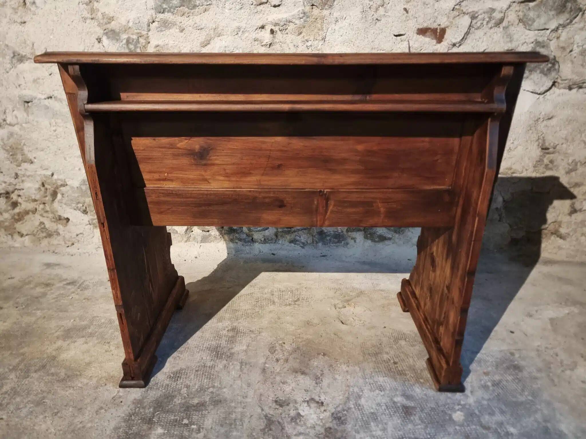 Antique French pine bench – circa 1920 – rustic church pew style