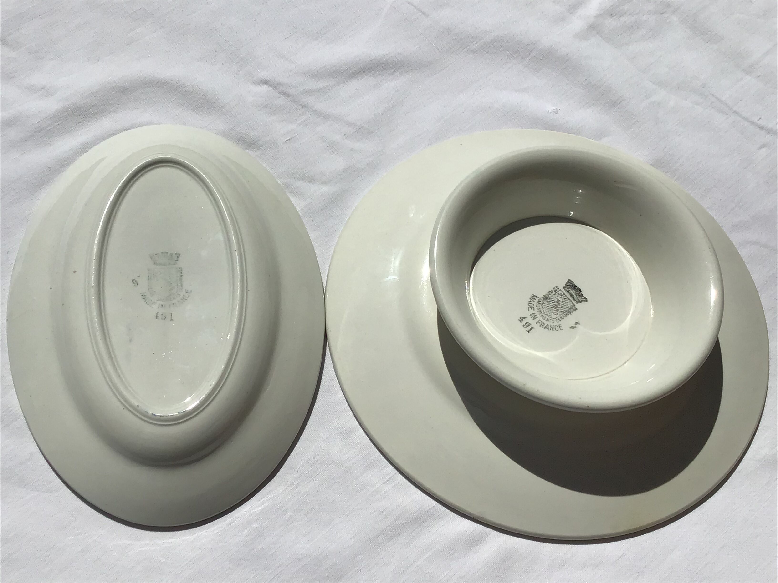 St Amand cup and ramekin blue stripes